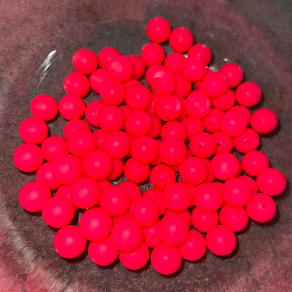 15mm Silicone Beads, Round Bright Pink, x20 beads, bac0381